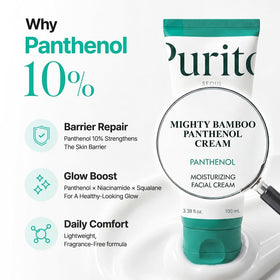 PURITO cream dispensed on hand demonstrating easy application and calming feel