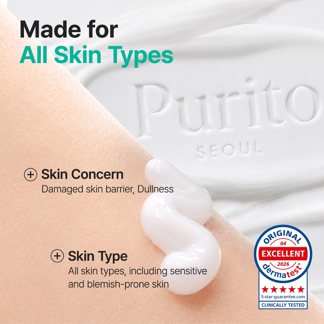 PURITO open jar top view revealing smooth gel-cream for sensitive skin comfort