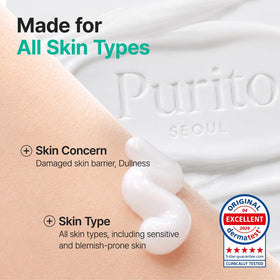 PURITO open jar top view revealing smooth gel-cream for sensitive skin comfort