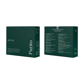 PURITO products arranged in travel bag demonstrating on-the-go skincare routine