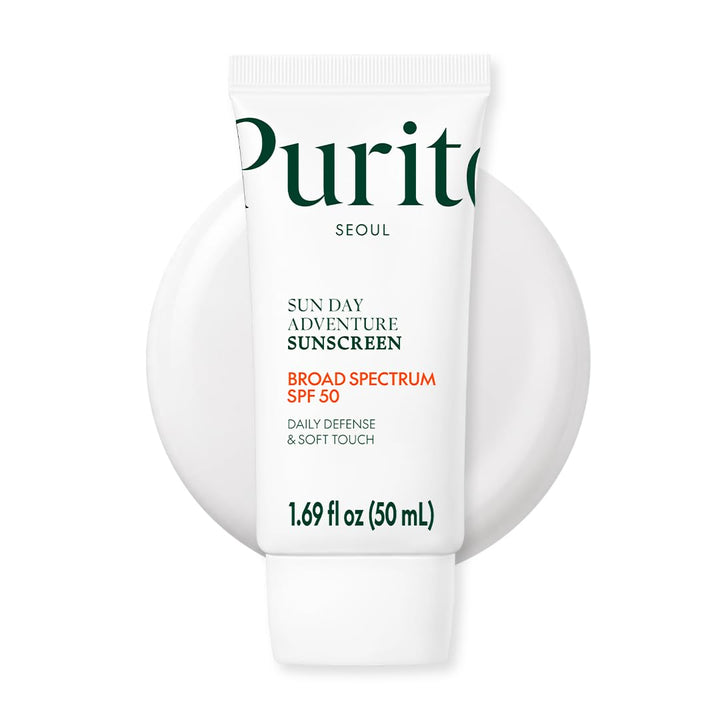 PURITO front packaging showing SPF 50 and compact travel size benefit