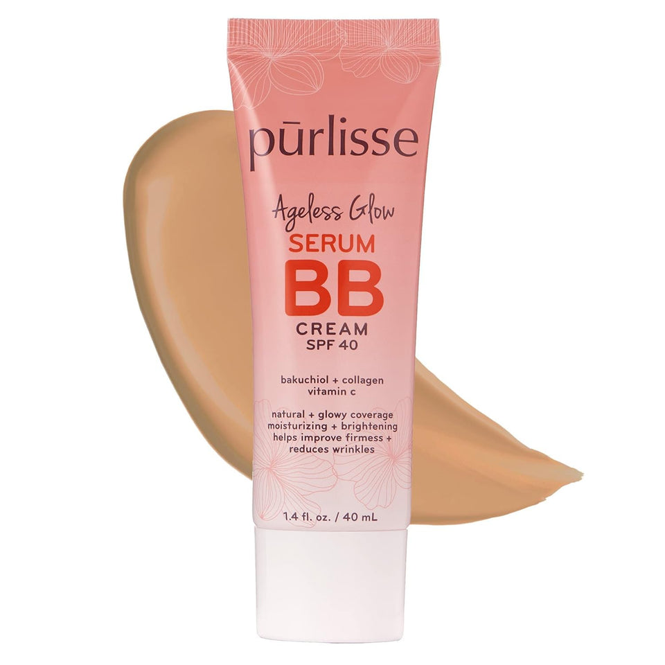 pūrlisse front packaging of Ageless Glow Serum BB Cream showing shade and SPF