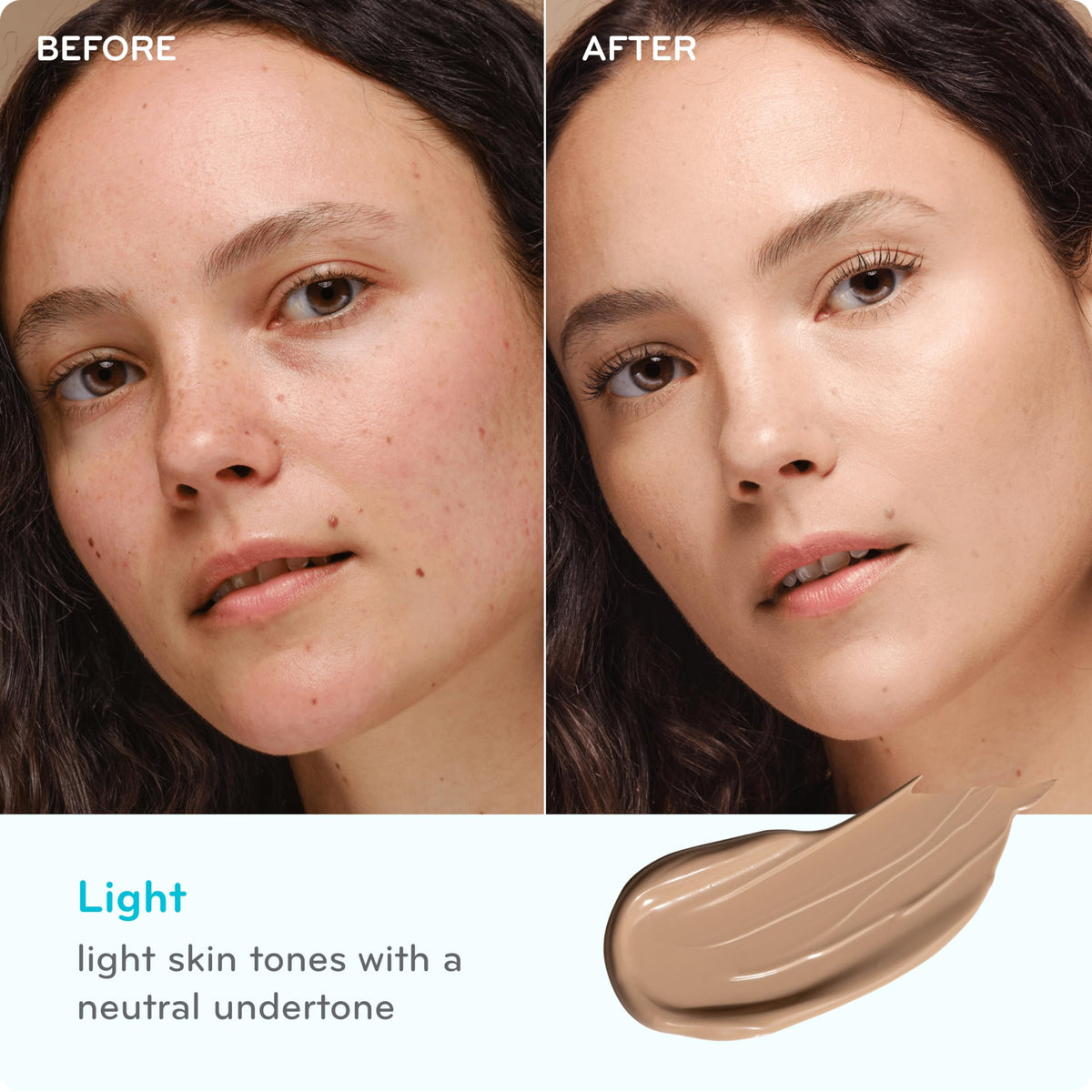 pūrlisse on-model closeup revealing even skin tone and subtle luminous matte benefit