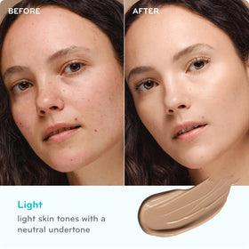pūrlisse on-model closeup revealing even skin tone and subtle luminous matte benefit