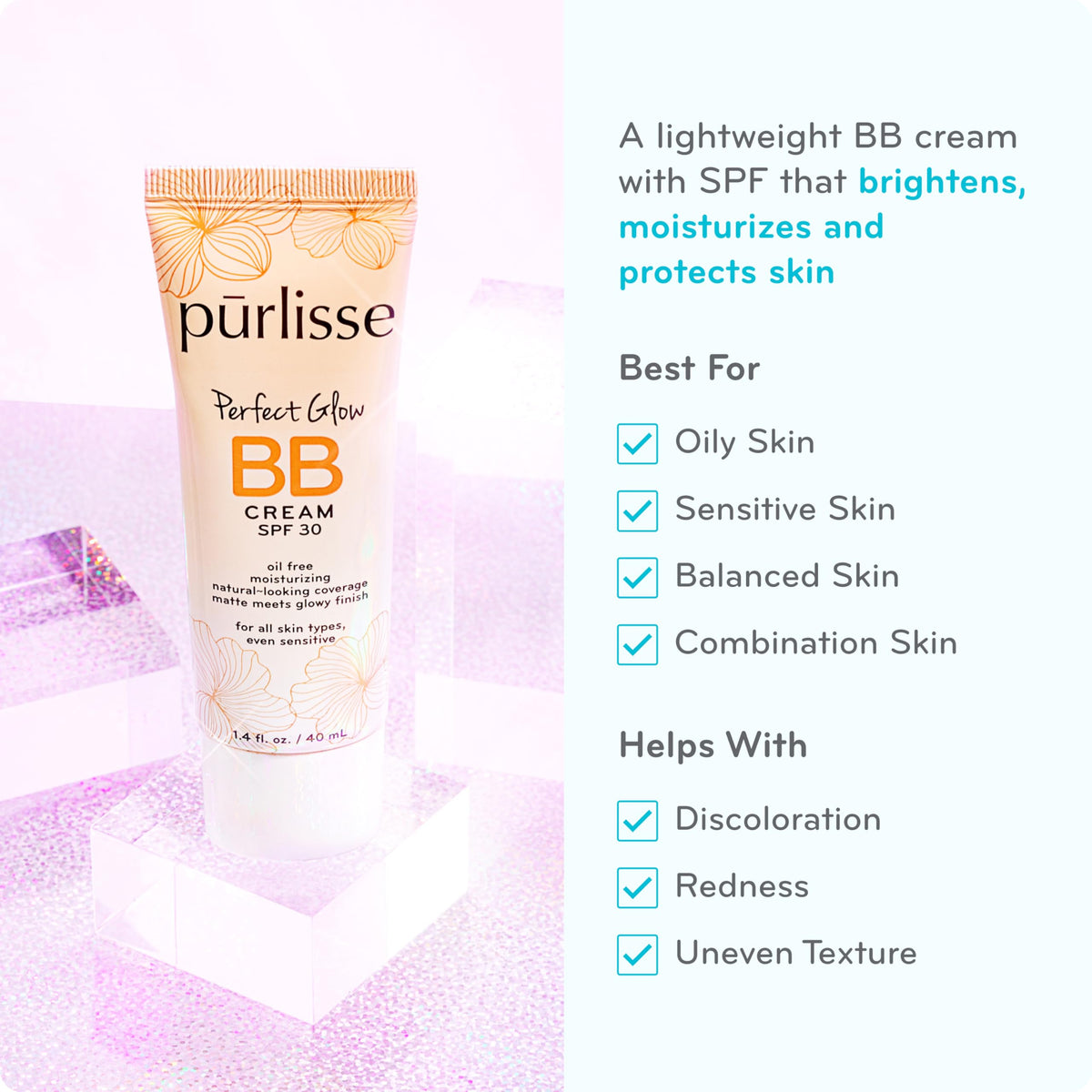 pūrlisse creamy texture swatch demonstrating blendable coverage and smooth finish benefit