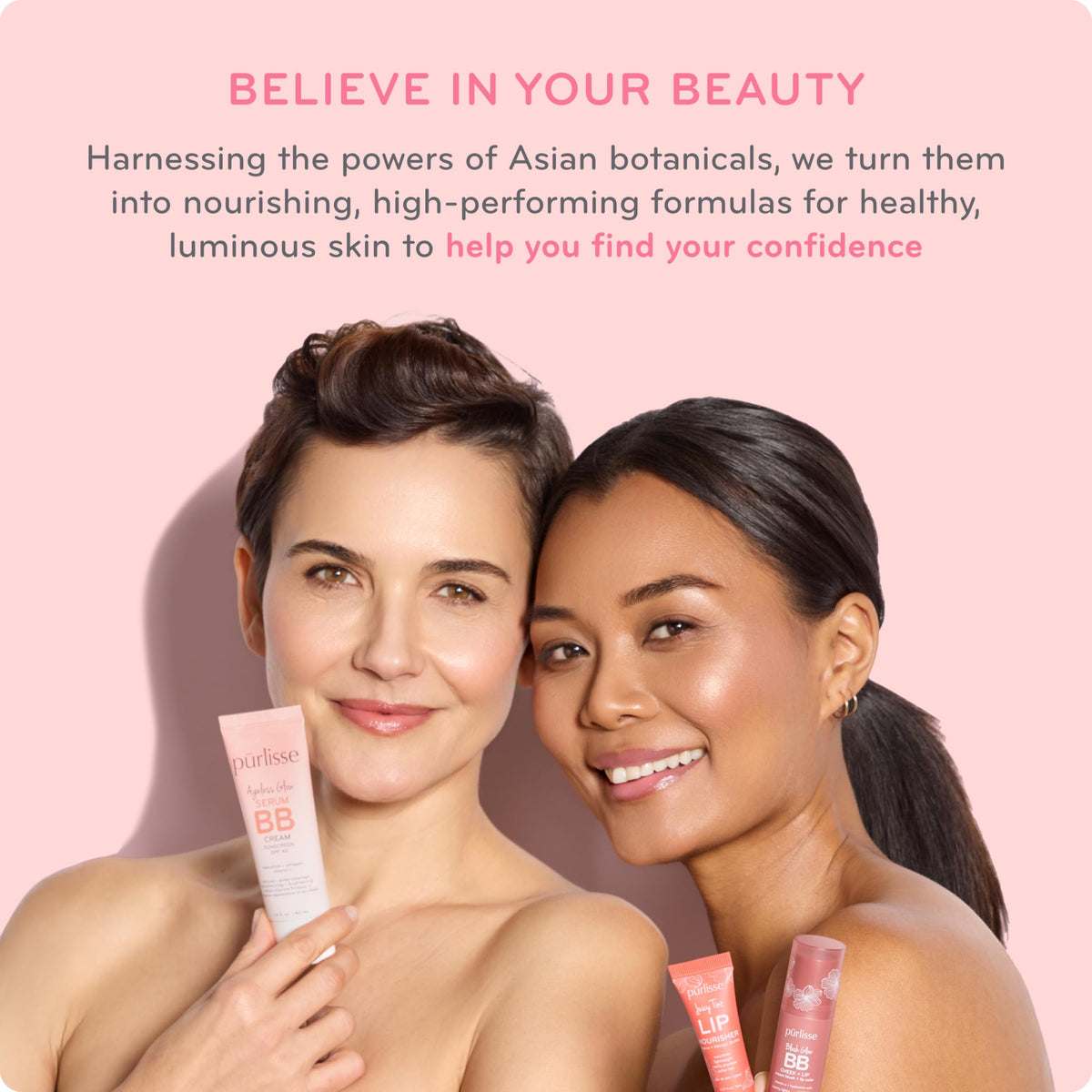 pūrlisse lifestyle on vanity in bathroom showing everyday dewy finished skin