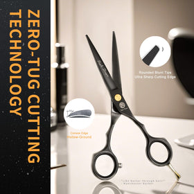 Purple Dragon scissors in use by barber demonstrating smooth cutting control