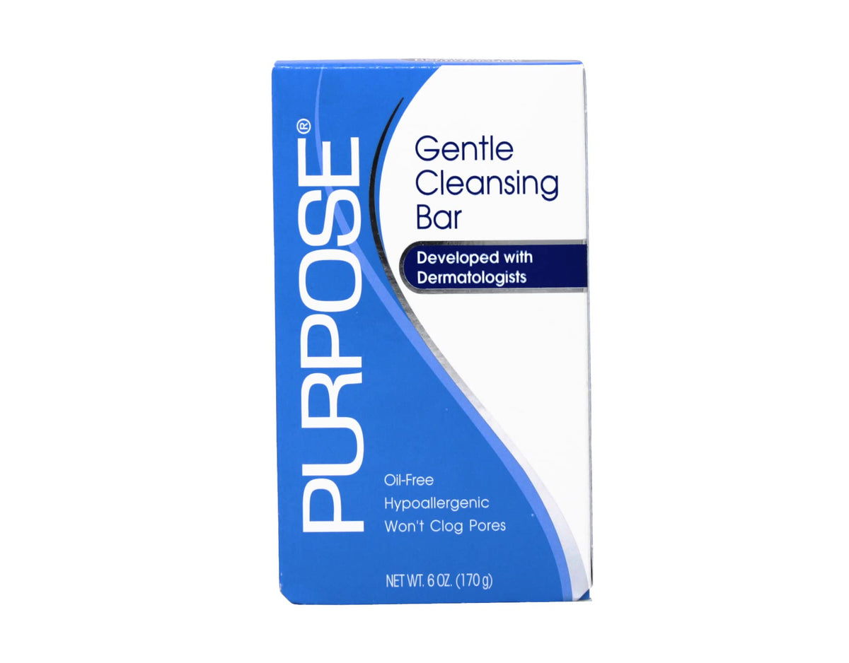 Purpose cleansing bar texture closeup highlighting smooth non-greasy surface for gentle cleanse