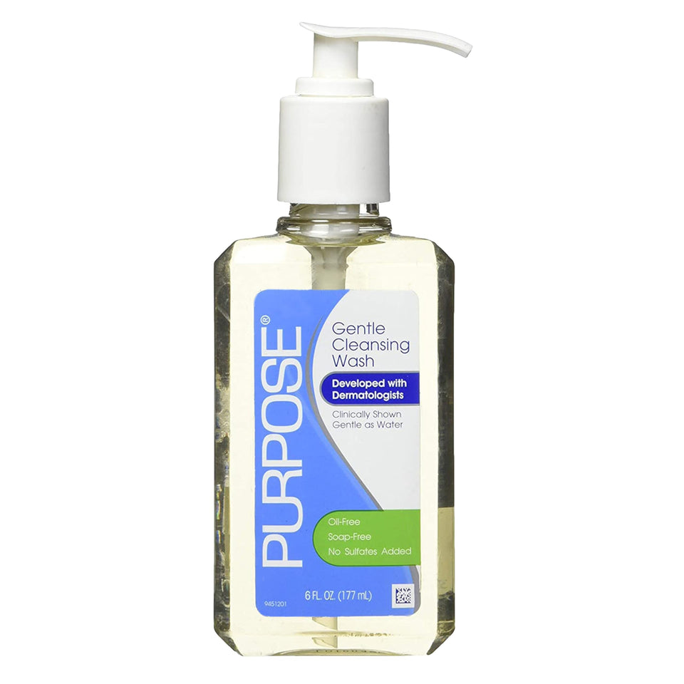 Purpose pump bottle front view showing label and easy-dispense pump benefit
