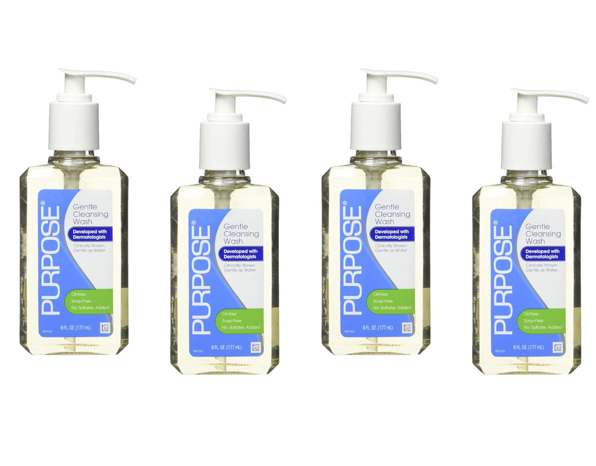 Purpose gentle cleansing wash front packaging shows clean design and clarity benefit