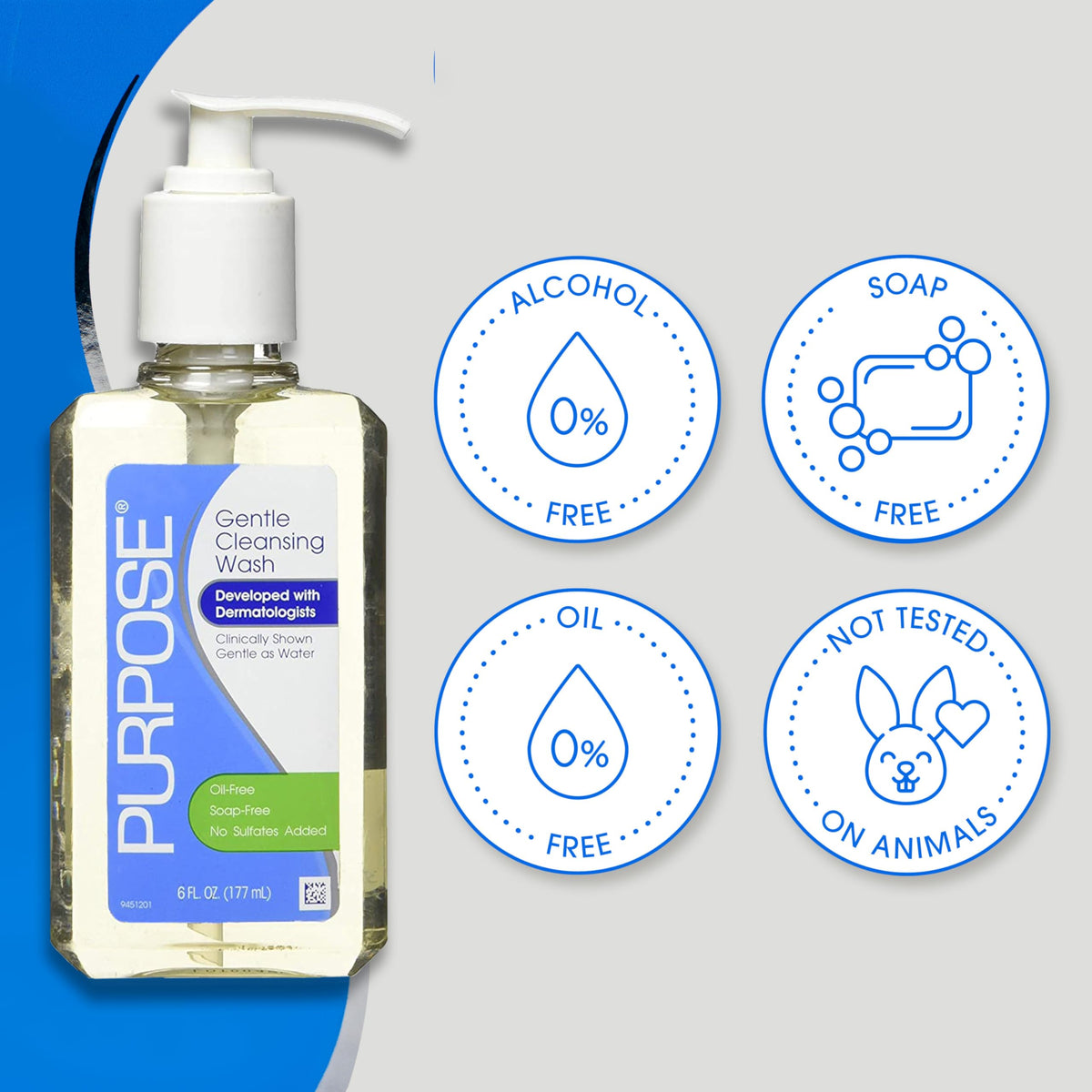 Purpose gentle wash in-use at bathroom basin removing makeup and refreshing skin