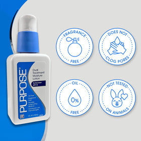 Purpose label and ingredient panel close-up highlighting oil-free, fragrance-free formula details