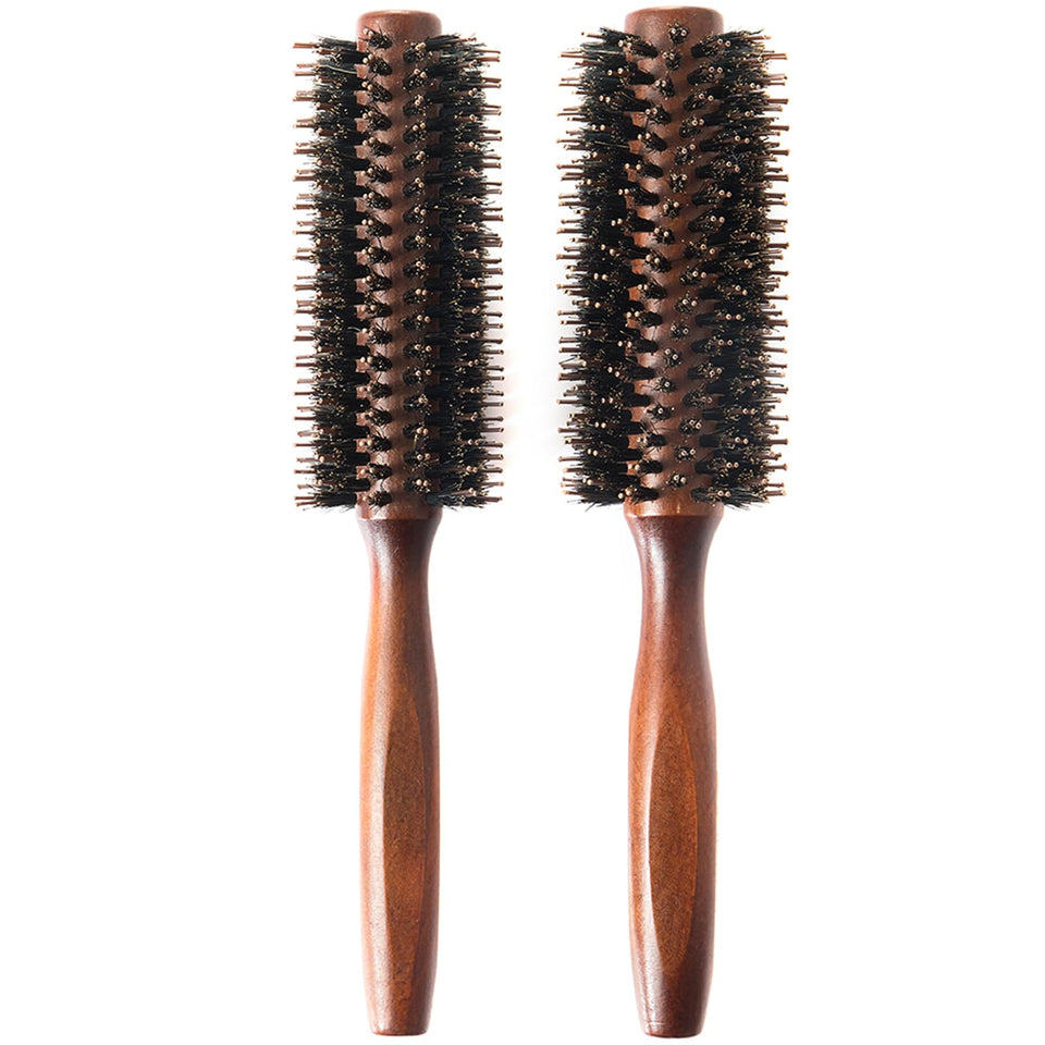 puto front view of two round brushes, shows set and benefits of versatile styling