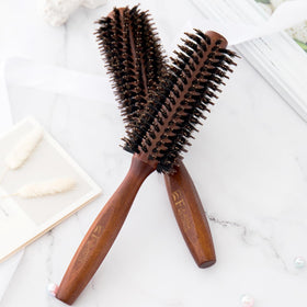puto brushes on bathroom vanity, presents ready-to-use styling convenience