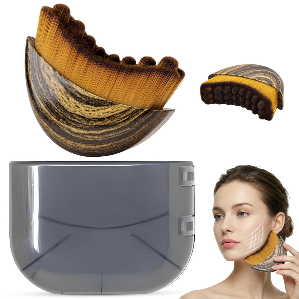 Puur House front view of contour face brush showing ergonomic shape and benefits