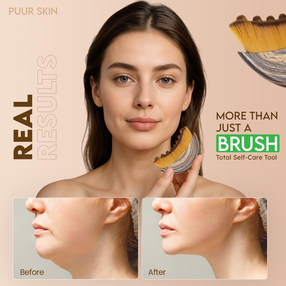 Puur House brush held in hand showing compact size for travel and easy control