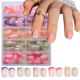 Puyokinm twelve color French-tip nails arranged to show variety and styling options