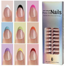 Puyokinm close-up of nine glossy French tips highlighting color options and neat finish