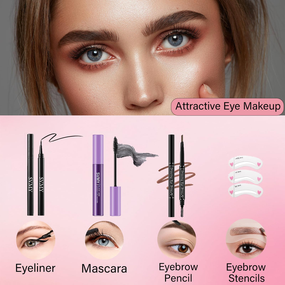PWYSHXDF brushes and eyebrow stencils laid out to demonstrate precise shaping tools