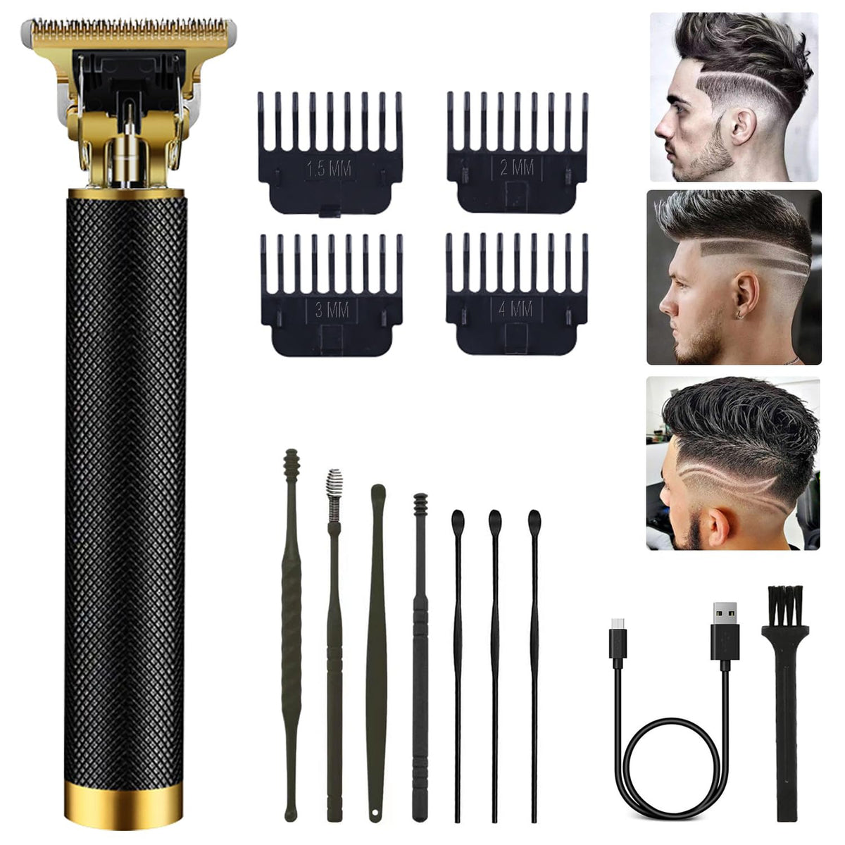 PXLISIE front view of the cordless clipper kit showing ergonomic design and benefits