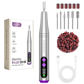 PYRYSA front packaging showing the cordless nail drill and kit contents for easy unboxing