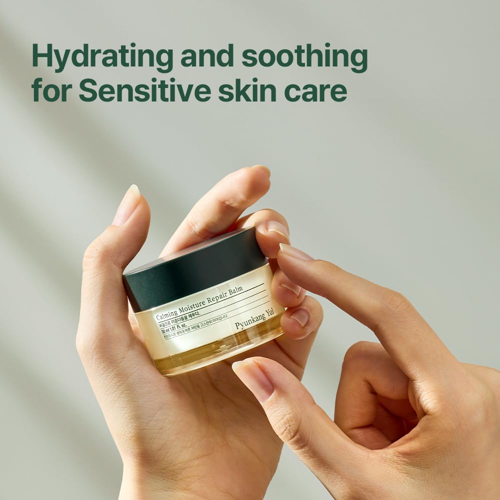 Pyunkang Yul balm on fingertip demonstrating lightweight spreadability and nourishment