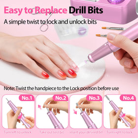 PYVOLA assortment of 12 drill bits laid out for versatile acrylic and gel nail tasks