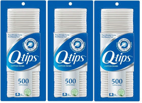 Q-Tips front packaging showing three-pack and count for easy storage and convenience