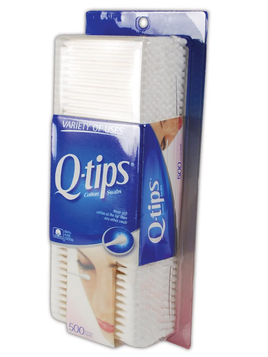 Q-tips front packaging showing 500-count box and clear labeling for value