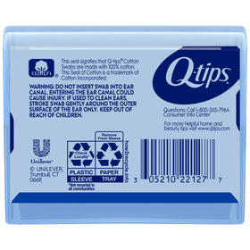 Q-tips open travel case with swabs ready for on-the-go use