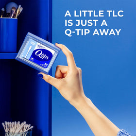 Q-tips recyclable packaging label highlighting eco information