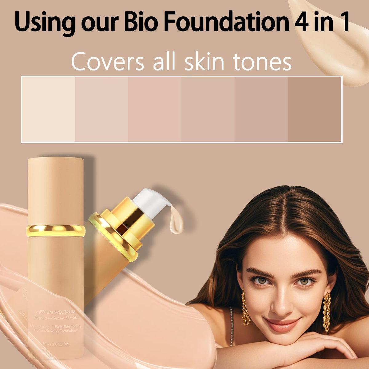 Qawnfy foundation texture close-up, highlights smooth hydrating finish