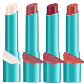 Qawnfy front packaging showing four tinted lip oils and benefits