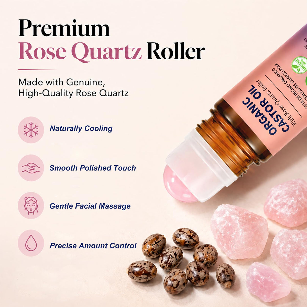 QBHCYH rose quartz roller closeup highlighting smooth applicator for gentle massage
