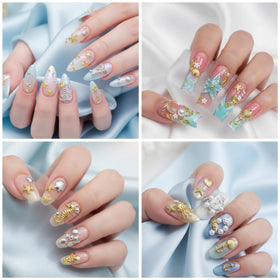 Qdsuh charms applied on acrylic nail swatch demonstrating finished look
