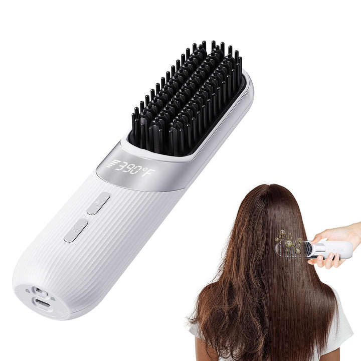 QEOWUO front view of cordless brush showing sleek travel-ready design and portability