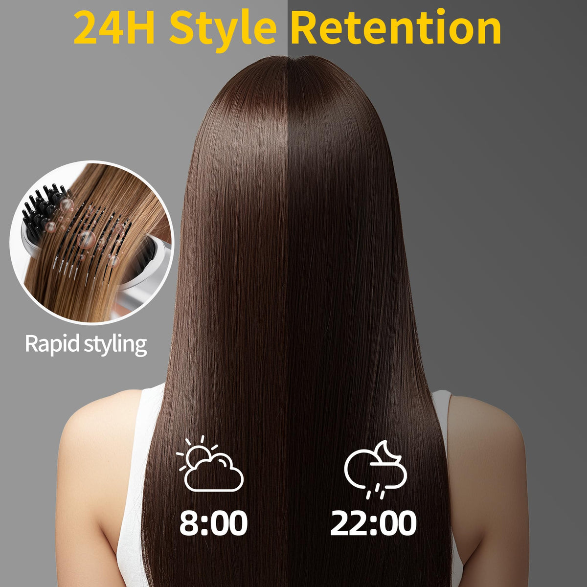 QEOWUO in use styling hair illustrating quick smoothing and frizz reduction benefit