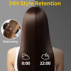 QEOWUO in use styling hair illustrating quick smoothing and frizz reduction benefit