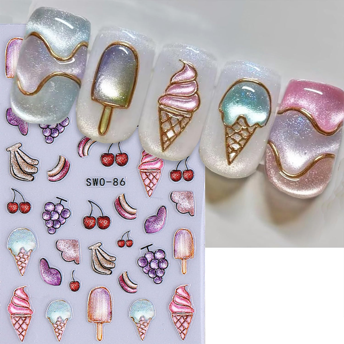 QEYRIYI sticker sheets shown with nail tools to illustrate DIY application and salon use