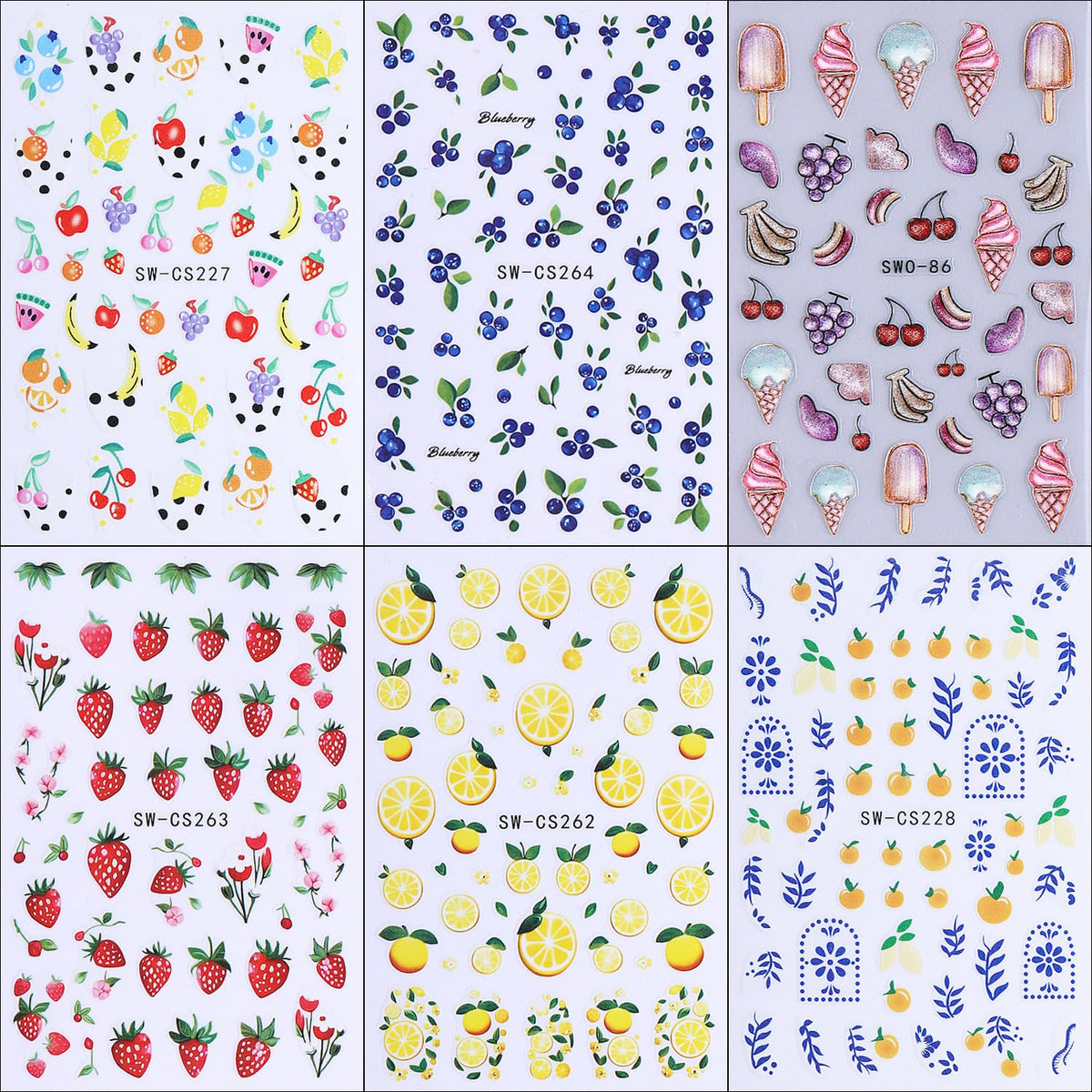 QEYRIYI summer manicure scene with fruit stickers styled outdoors, adding playful seasonal charm