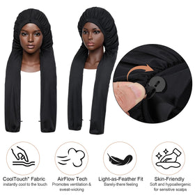 QFGasre model wearing bonnet with long braids maintains style benefit