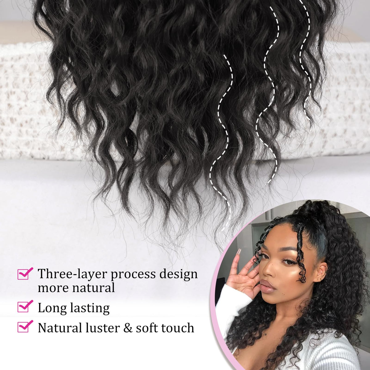 QGZ side profile low ponytail showing seamless blend with natural hair