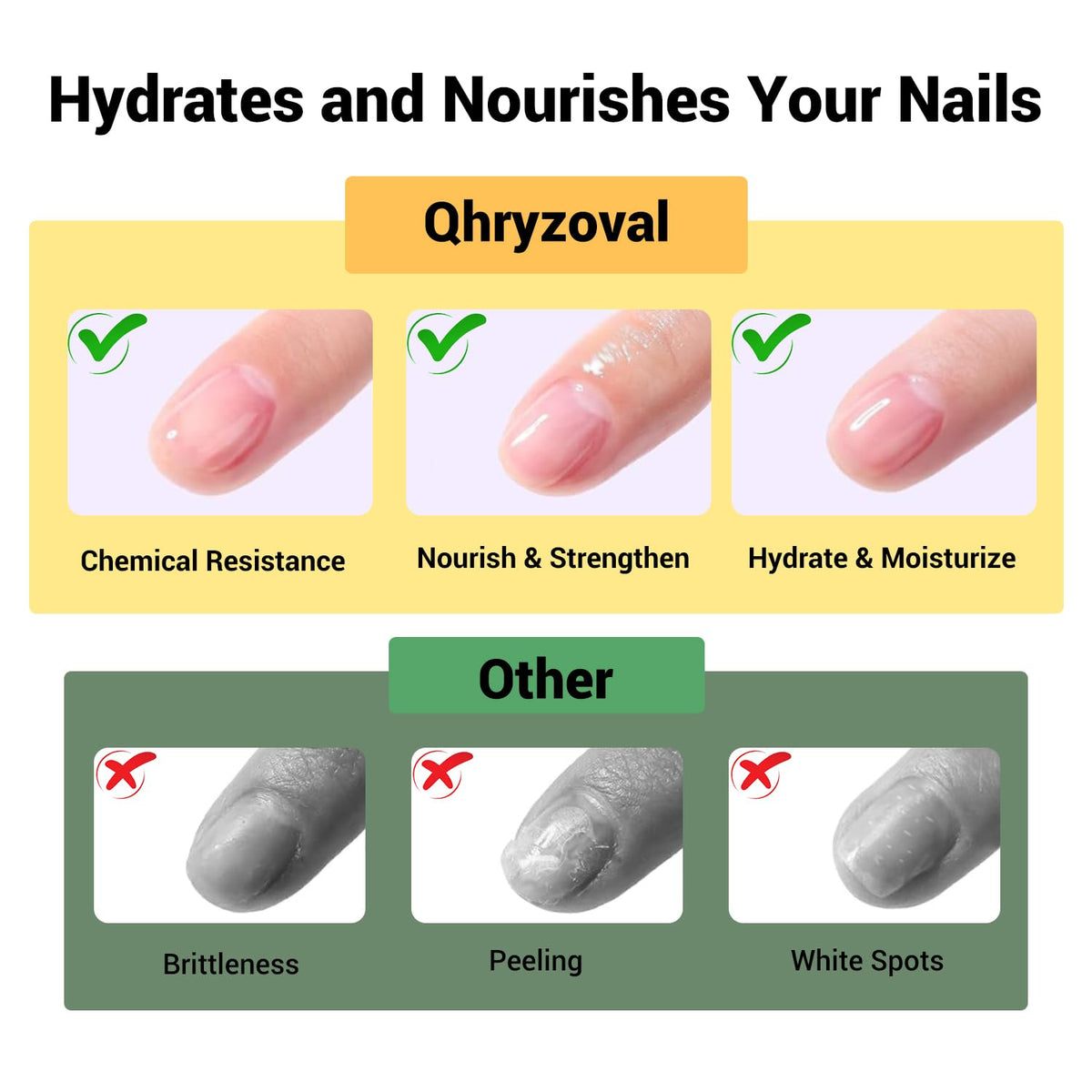Qhryzoval before and after nails showing softened gel removal benefit