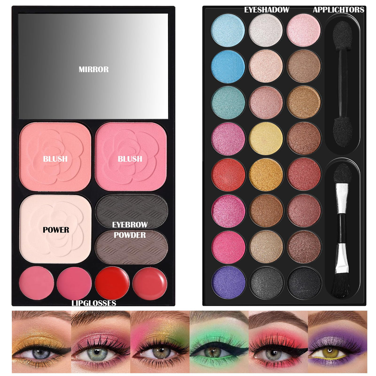 QiBest close-up of eyeshadow pans showing pigment and shimmer for creative looks