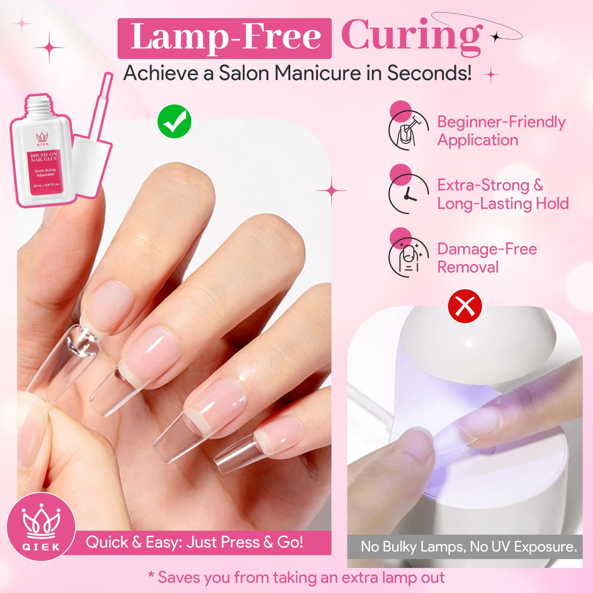 QIEK brush applicator close-up for precise, mess-free glue application