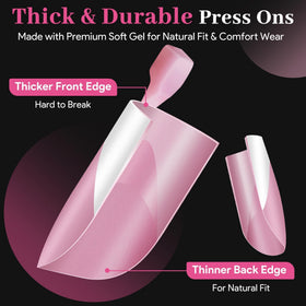 QIEK flexible soft-gel nail bending to show comfortable flex and reduced white marks