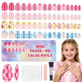 Qiek front box display showing four colorful press-on sets and contents, perfect gift