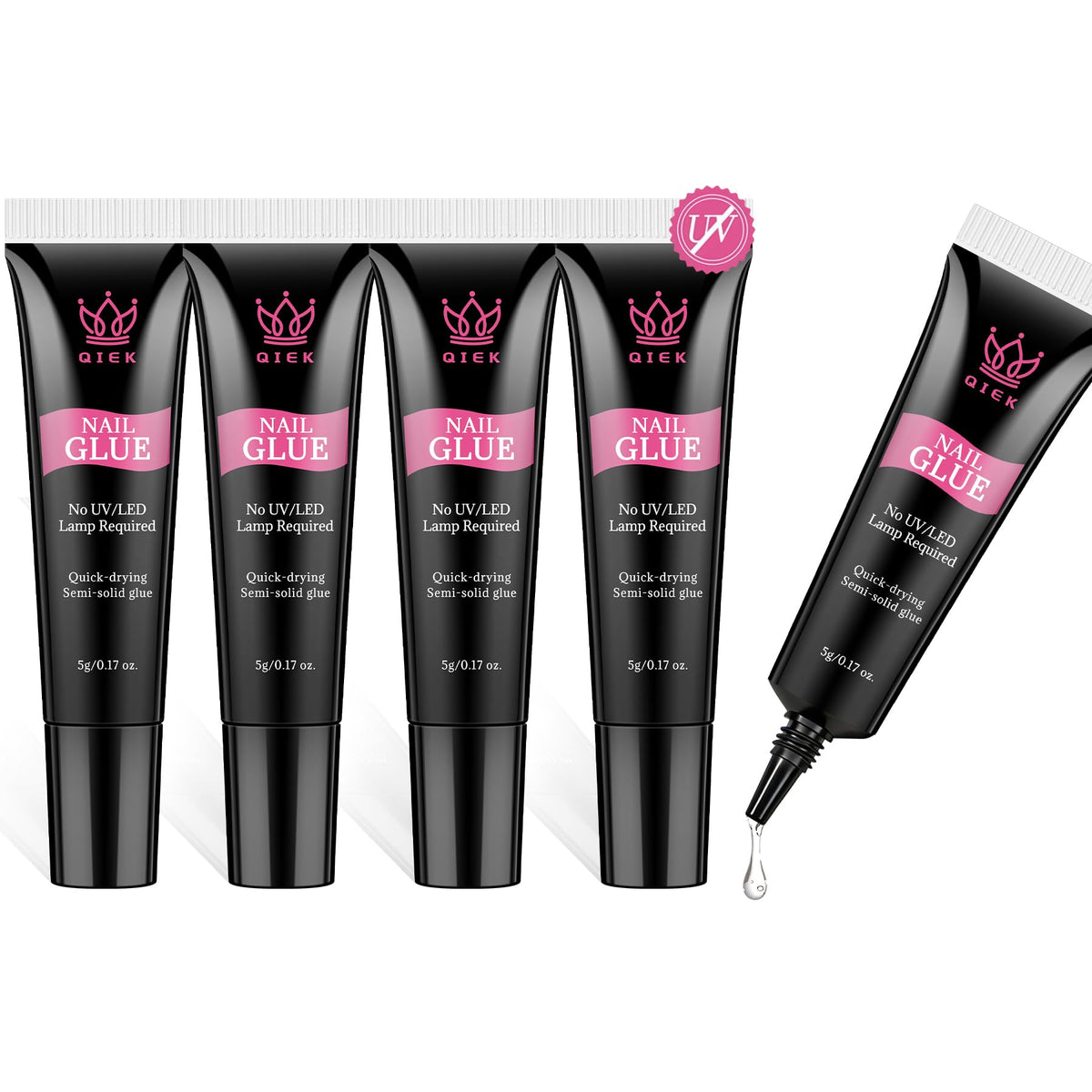 QIEK front packaging five tubes showing compact travel-friendly kit and convenience