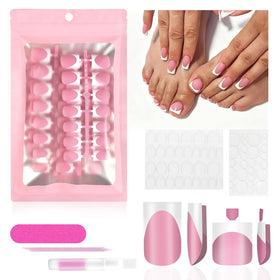QIEK front packaging showing 60-piece deep pink French tip set and complete kit benefit