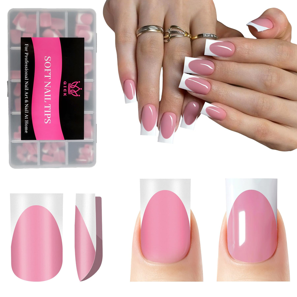 QIEK front packaging showing deep pink French tip kit and quick application benefit